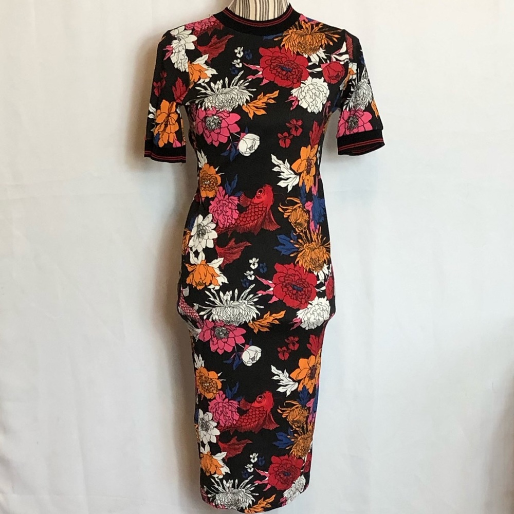 🔴SOLD🔴Zara floral print ribbed bodycon dress sz - Picture 4 of 8